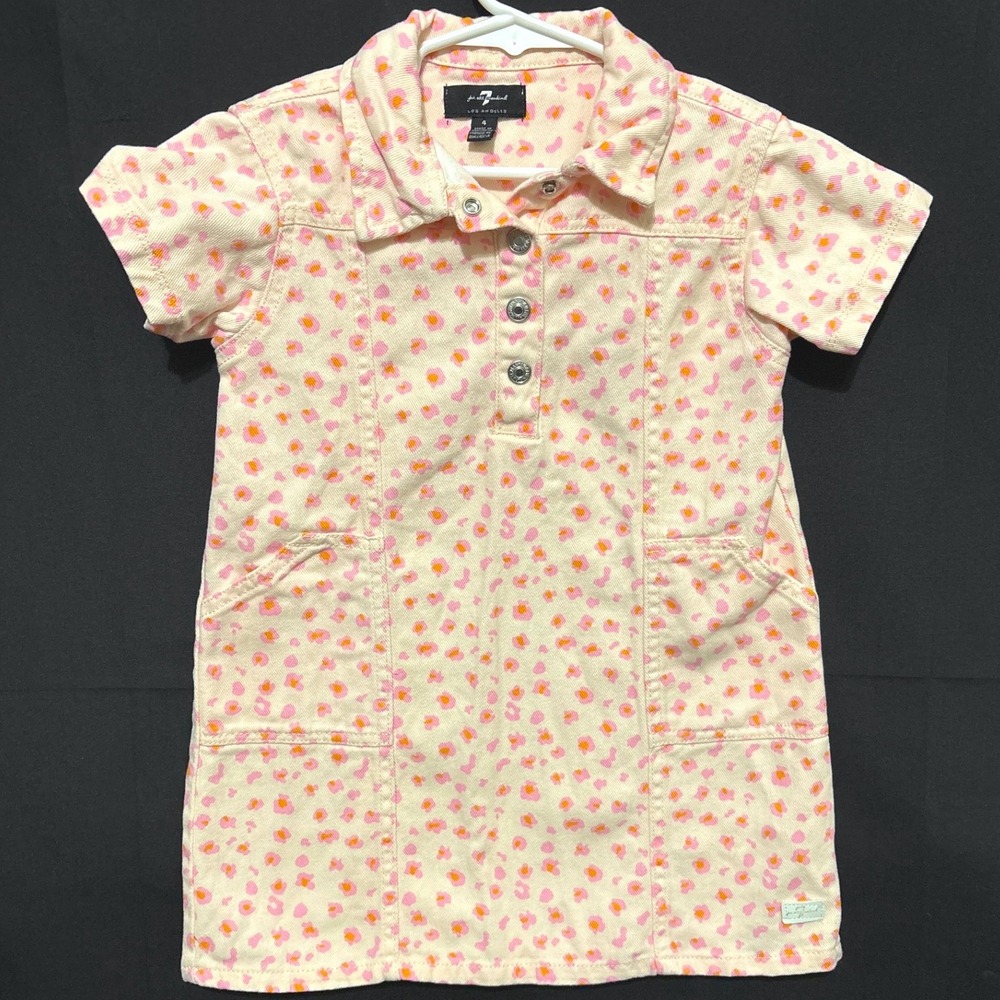 7 For All Mankind Denim Dress 4 Cream Pink Leopard Kidcore Floral Button Front
